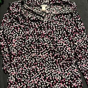 Christopher & Banks Black Polka Dot Blouse with Pink and White Dots